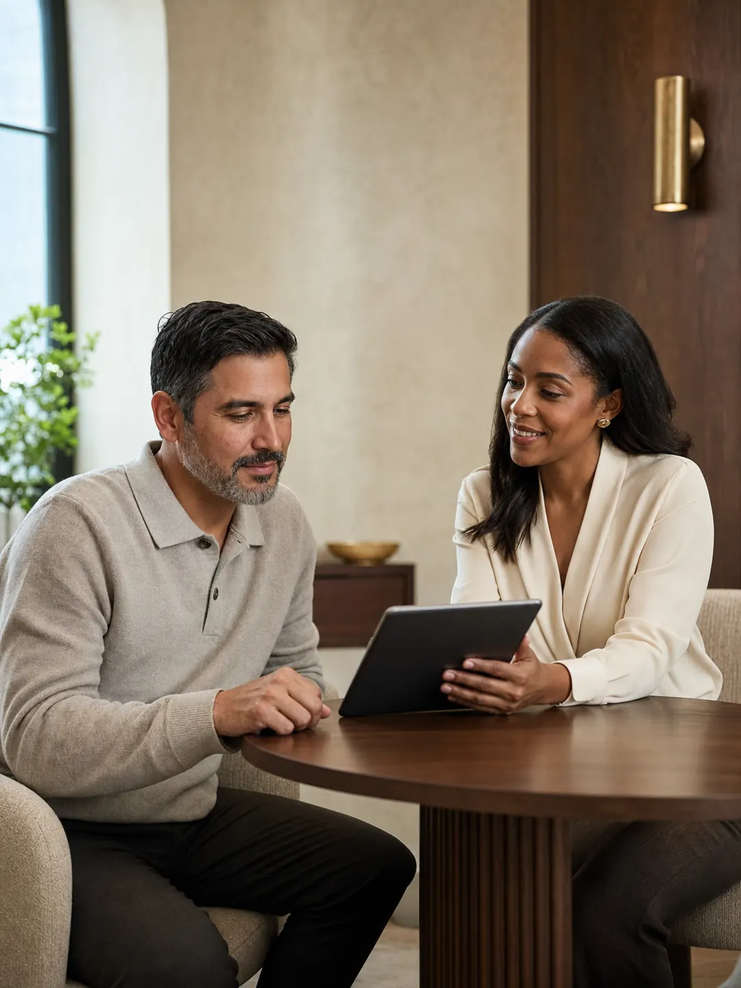 A patient reviewing dental care options with a care coordinator in a calm consultation setting